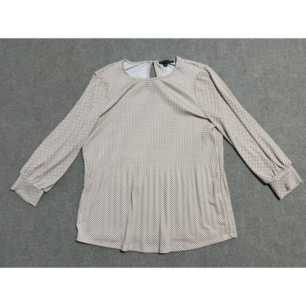 Adrianna Papell Blouse Womens Small Polka Dot Long Sleeve Stretch Top Shirt